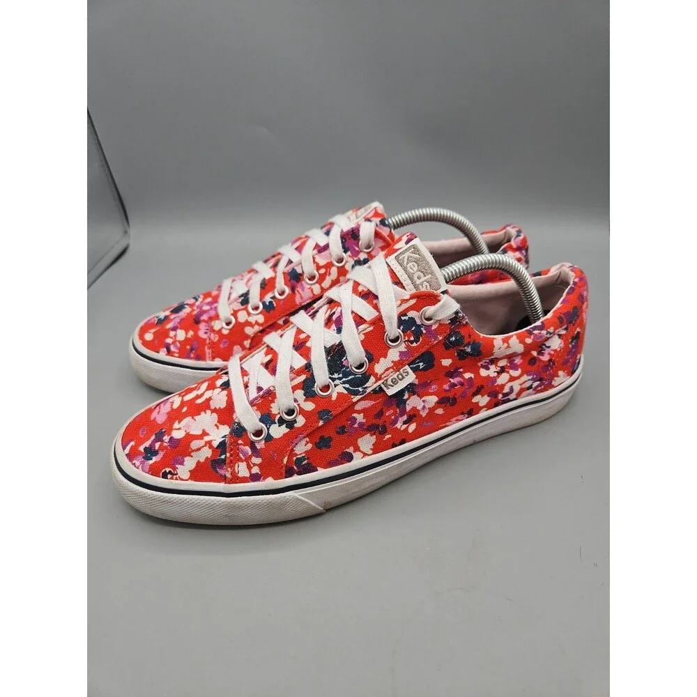 Keds  Women's Dream Foam Floral Sneakers - Size 11 - Red Canvas Lace-Up Shoes